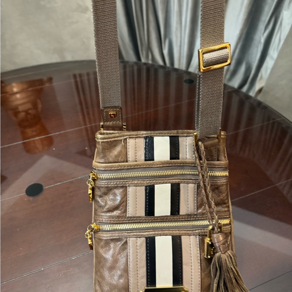 L.A.M.B. Brown and Black Crossbody Bag with Gold Details